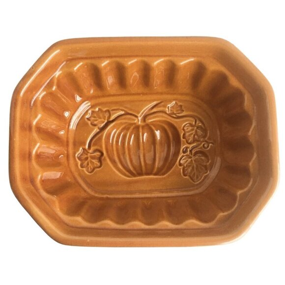 Crate & Barrel Ceramic Stoneware Fall Pumpkin Bread Cake Baking Jello Mold Pan - Picture 1 of 8